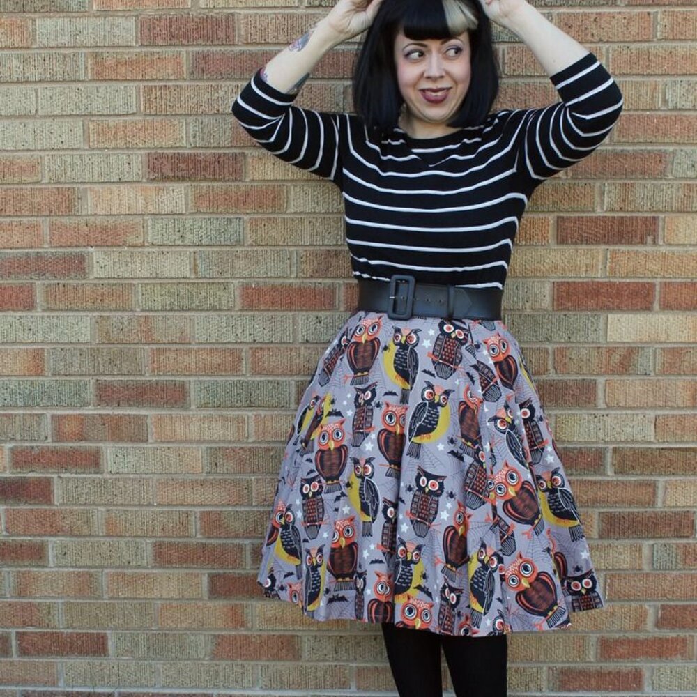 Handmade Custom OOAK Owl Pattern Circle Skirt